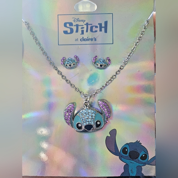 2 Pc Claire's Disney Stitch Bling Necklace & Earrings Jewelry Set - Picture 2 of 8